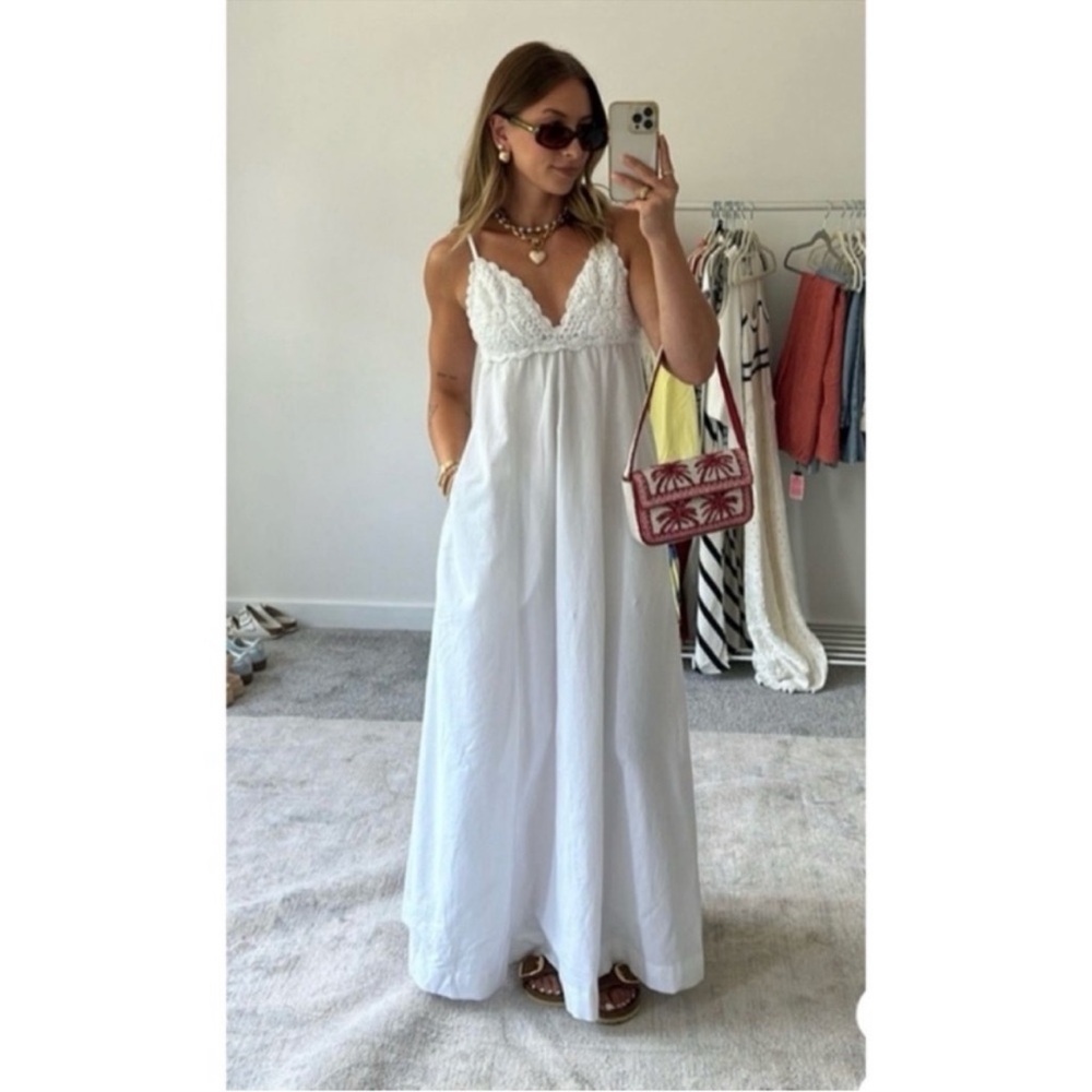 NWT Free People Lovey Crochet Knit Maxi Dress White Medium